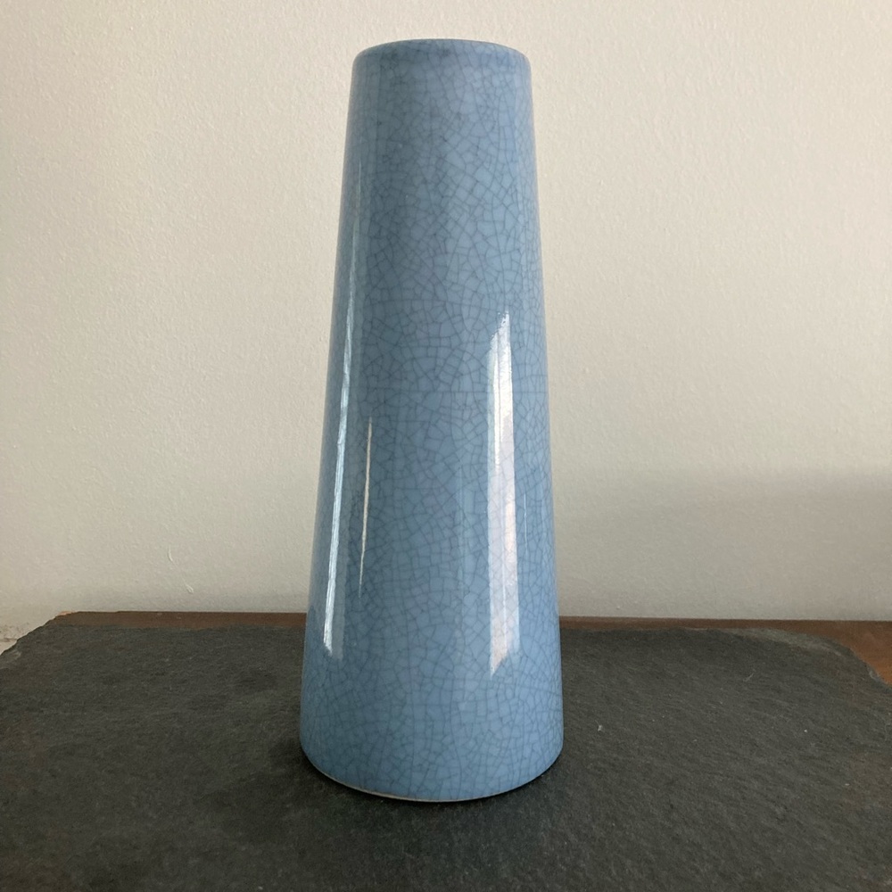 Vintage tapered blue crackle vase